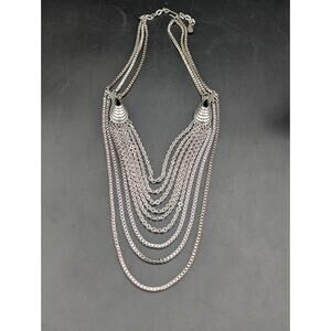 Rare Vintage Signed Tortolani Silver Tone Multi 7 Strand Necklace Statement